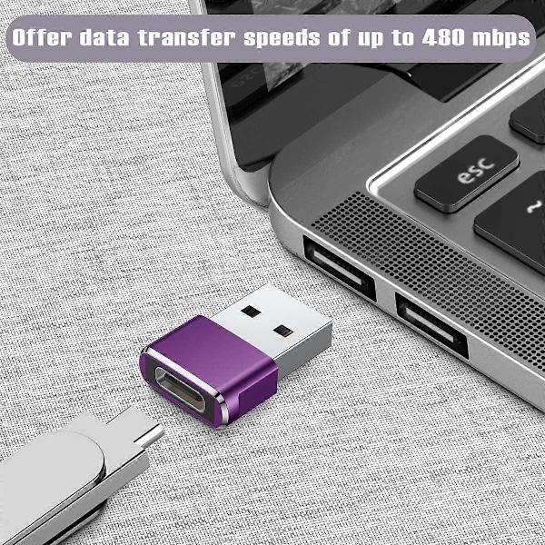 USB till USB C Adapter 3-pack, Typ C Hona till A Hane Laddningskabel Konverterare Lila