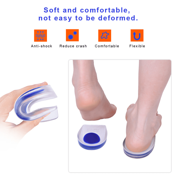 Silikongel-innleggssåler Høyde Øk foten Orthotic Arch Support Hælputer Blå