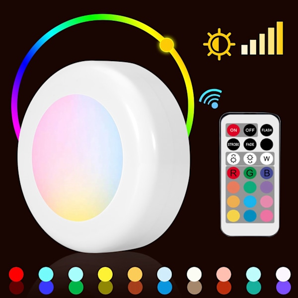 Trådlös LED Puck Light RGB 12 färger dimbar natt hall lampa