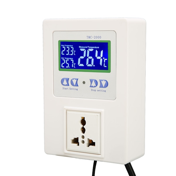 Digital temperaturregulator LCD-skjerm oppvarming kjøling termostatregulator for reptil akvarium 110‑240V EU-plugg