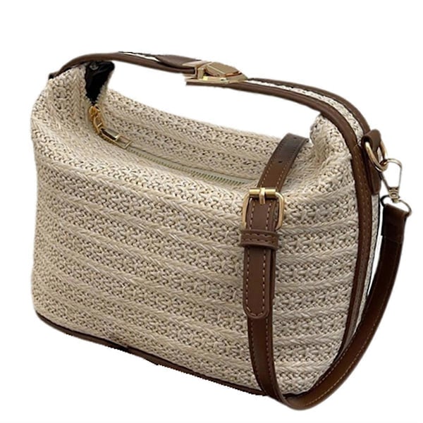 Fashionabel Halm - Kroppsväska Handväska Vit Patchwork Brun