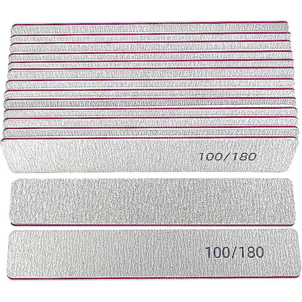 15-pack Nagel Filsats, Professionell Fyrkantig Nagelfil 100/180 Grit Dubbelsidig