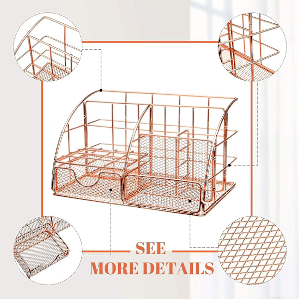 Rosaguld Skrivebordsarrangør med Metal Skuffe - Perfekt til Kontor, Hjem og Skole