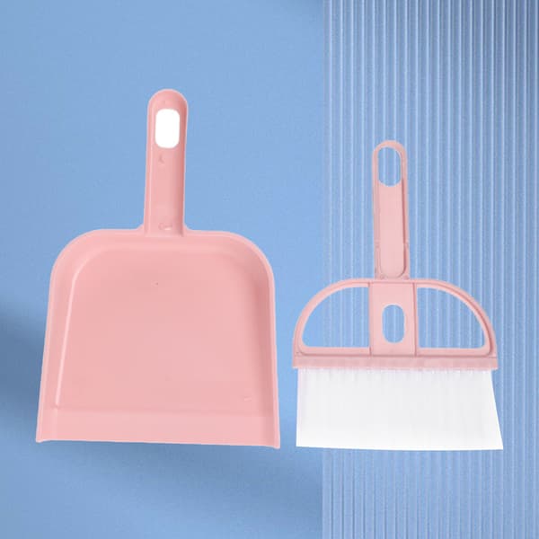 2 STK Sæt Lille Kost og Fejebakke Sæt Multifunktionel Plast Mini Håndkost Fejebakke til Skrivebord Pink