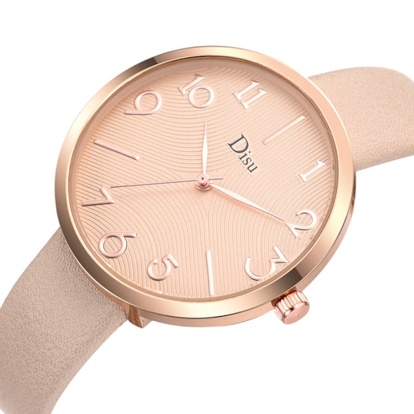 Klassisk kvinnlig legering klocka konstläder bälte unisex enkel kvarts armbandsur (Beige)