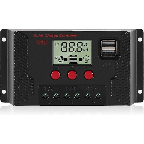 30A Laderegulator Solpanel Laderegulator Automatisk Identifikation 12V/24V med LCD-display og 5V USB-port
