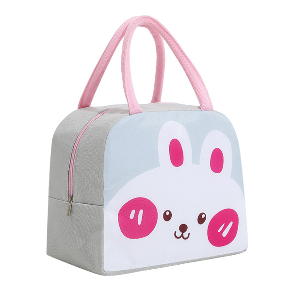 Isolerad lunchväska stor kapacitet bärbar bärbar söt Bento-låda väska för barn studenter skols picknick kanin ljusgrå