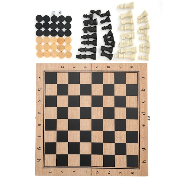 3-i-1 Trä Schack Dam Backgammon Fällbar Bärbar Interaktiv Schackbräde LeksakM 29 x 29cm / 11.4 x 11.4in