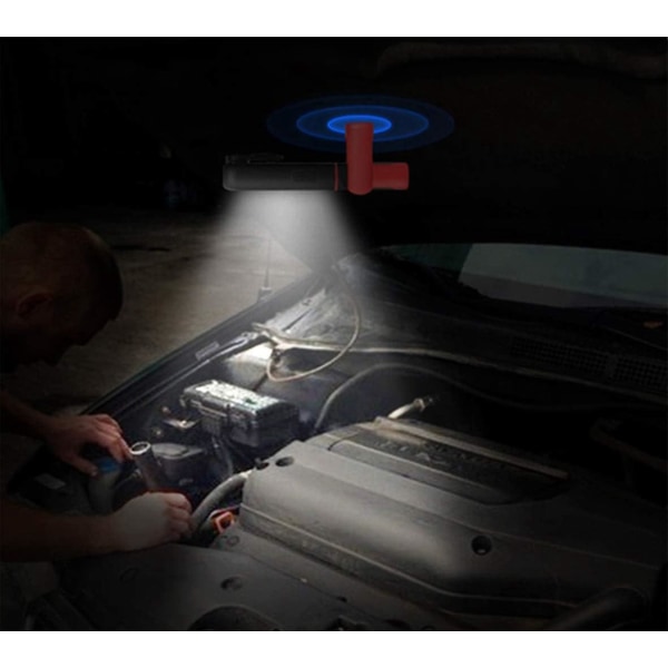 Ladattava 2-in-1 LED-työvalo, 360 asteen kierto, COB-taskulamppu, magneettinen alusta ja koukku autojen tarkastukseen