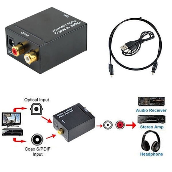 Optisk koaksial Toslink digital til analog lydkonverter adapter