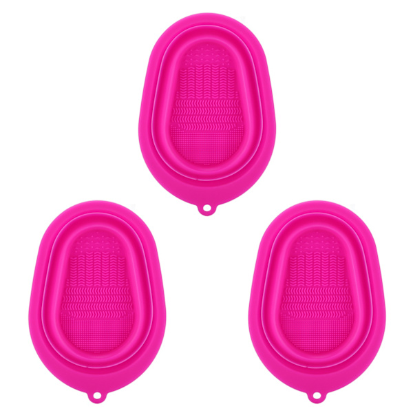 3 stk Silikonsminkebørste Rengjøringsskrubb Matte Bærbar Foldbar Sminkebørste Rengjøringsskål Rose Red