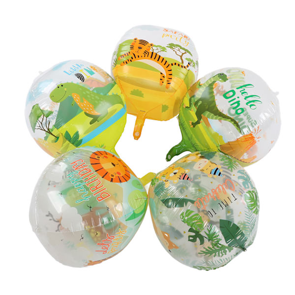 5 stk 22 tommers 4D dyreprint ballonger gjenbrukbare PP dyreballonger automatisk forsegling flere dyremønstre safariballong