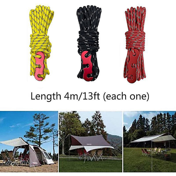 S Loop Tältvindlinor med Sladdjusterare - Utomhus Camping Tält Skyddsgardin Reflekterande Vindlina Självlysande Vindlina 4 Meter Multifunktionell
