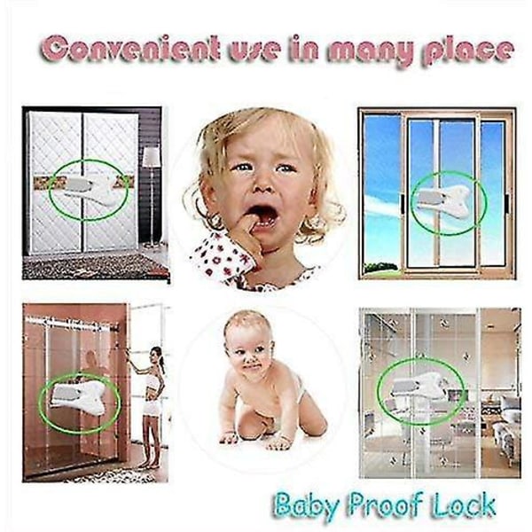 4-pack Barnsäkerhet Skåpdörrar, Baby Skjutdörrlås med Självhäftande Pad