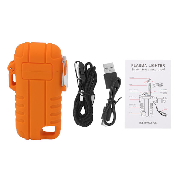 USB Genopladelig Lighter Vindtæt Dual Arc Lighter Vandtæt Flameless Elektrisk Lighter med Hængende Hul til Camping Orange