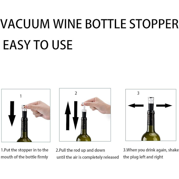 Sorte 6-pak genanvendelige vin- og champagnepropper med vakuumpumpe - lækagesikre og forseglede silikonepropper