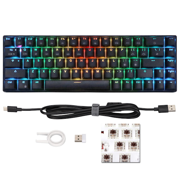 Wireless 2.4 G Mechanical Keyboard Black 68 Keys RGB Dynamic Backlight Wireless Gaming Keyboard for WindowsBrown Switch