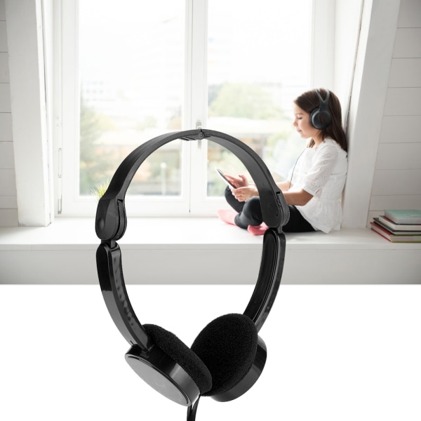 Sammenfoldelig Stereo Headset Børnehovedtelefon med mikrofon til Smartphone Tablet Sort