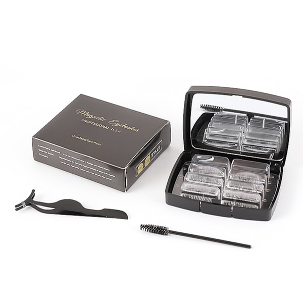 4 par naturliga ögonfransar Magnetisk design Curl 3D Bärbara lösögonfransar med Clip Brush Svart