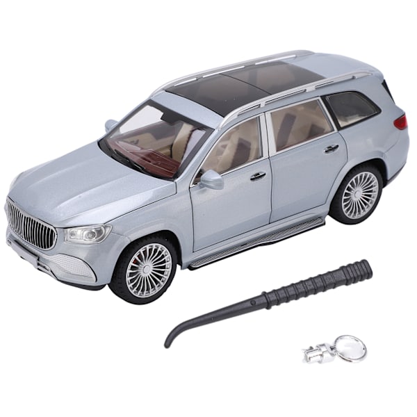1/24 modellbiler i legering, støpt SUV-modell, kjøretøy leker med lyd og lys for barn, leketøysamling, sølv