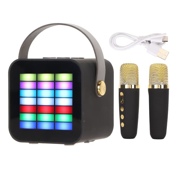 Lasten Mini Karaoke-laite BT 5.3 LED-valotehosteet Langaton Bluetooth-kaiutin 2 mikrofonilla juhliin