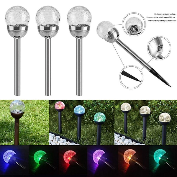 Vita Växlande Utomhus Solcellslampor, Dekorativa Klot för Patio, Gräsmatta, Trädgård, Stigen, Jul Crack Ball Glaserad Sollampa Crack Ball Sollampa