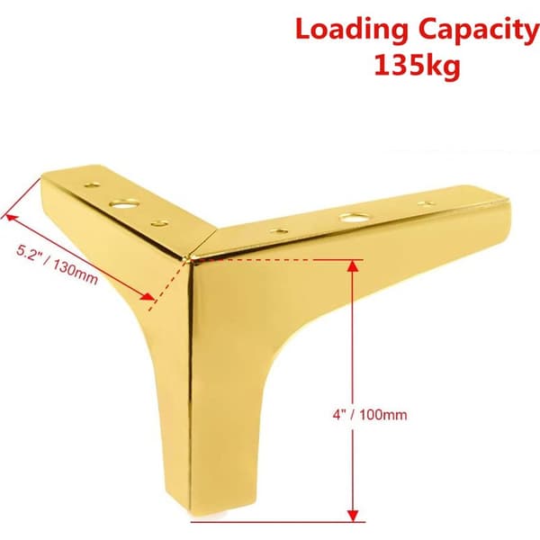 Sett med 4 metall trekantede sengeben, møbelføtter for DIY-bord og garderobe, gull - 10 cm