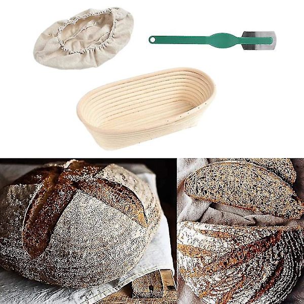 Oval Flettet Brødkurv med Stofbetræk og Skraber 15X8X5cm