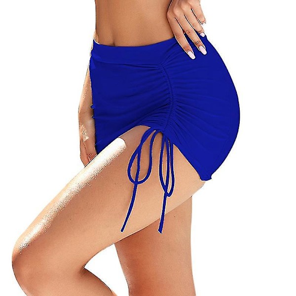 Mesh Drawstring Beach Wrap Skirt för Kvinnor - Genomskinlig Baddräkt Cover Up L Svart