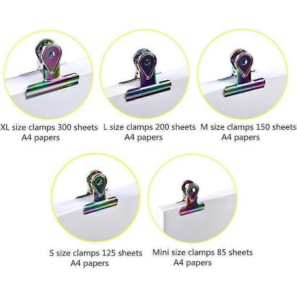 Binder Bulldog Clips Papirklemmer Assorterede Størrelser Farvet Holografisk Stål Lille Medium Stor L (L (6