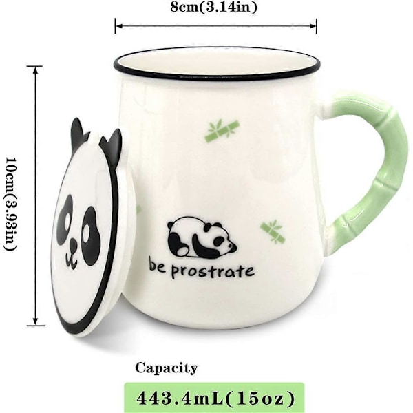 Søt Panda Kaffekopp, Morsom Panda Keramisk Kaffekopp med Lokk og Skje for Barn Tenåringer Dame (Stil A)