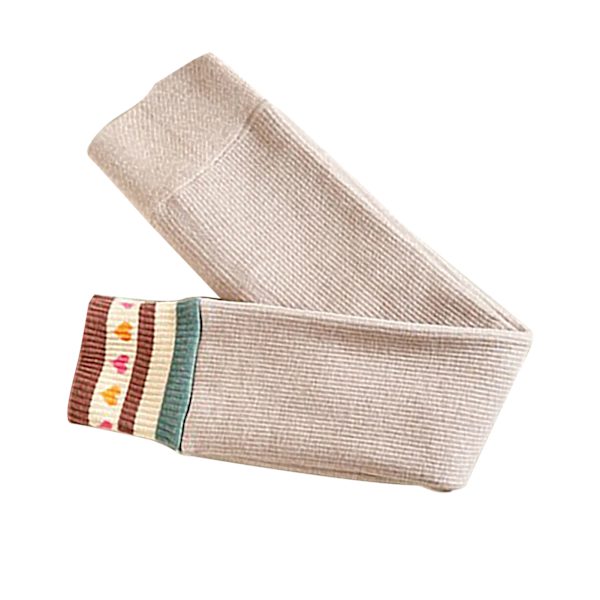 Flickor Vinter Tjocka Varma Byxor Öppna Gren Byxor Stripe Love Flickor Bomulls Leggings M Havregrynsfärg Ålder 2 till 4 År Gamla