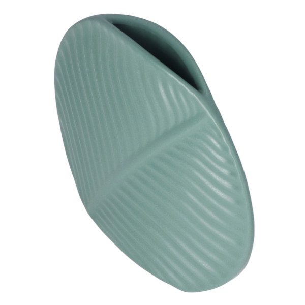 Bladeformet keramisk vase i nordisk stil, mørkegrøn, flad bladform, skridsikker porcelænsvase til stuer og kontorer