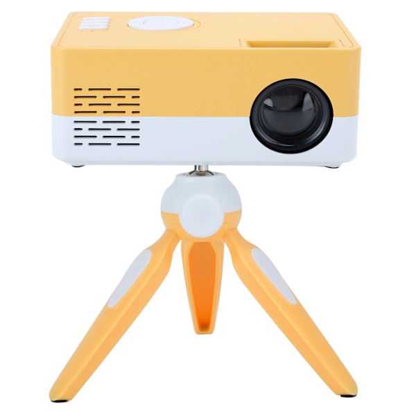 Mini bærbar projektor LED hjemmekino videomediespiller projektor med stativ 100‑240V hvit gul EU-plugg