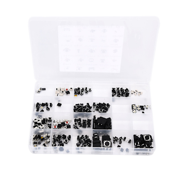 250 st Tact Push Switch Micro Kombination Kit 25 Värden Boxad Knappbrytare för TV Ljud Utrustning
