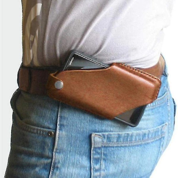 Læder Mobiltelefon Hylster Retro Skede Med Bæltestropper Mobiltelefon Bælte Cover Til Mænd Guanguan-B11 Brun Lille
