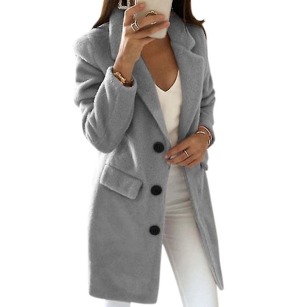 Vinter Teddybjörn Fleece Lång Trenchcoat Damkappa Grå 2XL