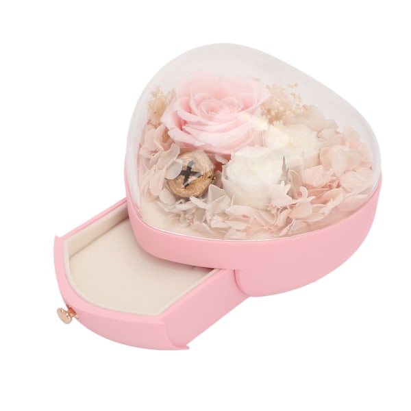 Hjärtformad smyckeskrin bröllop konserverad blomma halsband ring förvaringslåda arrangör för kvinnor flickor rosa