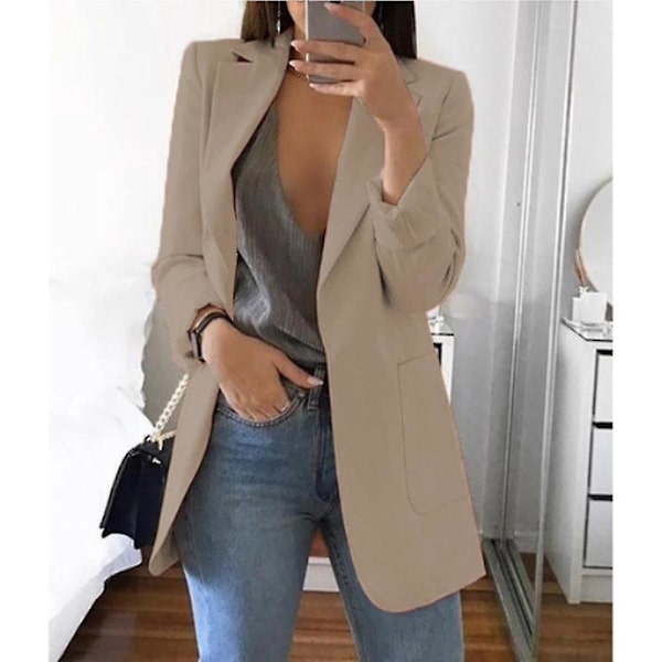 Grå Lapel Kontor Blazer Jakke til Kvinder, Langærmet, Hoftelængde, 3XL