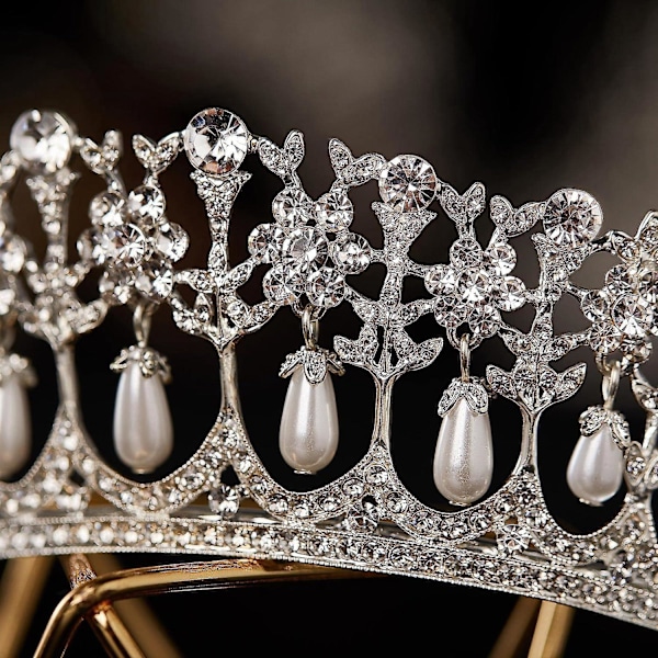 Silver Pearl Brudkronan Rhinestone Tillbehör för Födelsedagsfest Bal