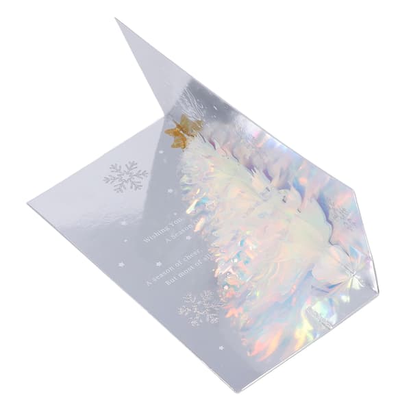 3D julkort Glitter Träd Tema Präglad Design Folieprägling Process Dekorativt Papper Popup Julkort Blå