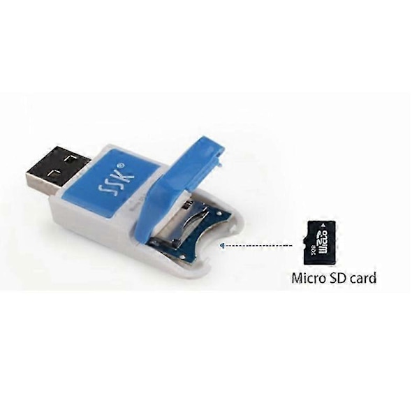 SCRS022 Kortläsare 480Mbps Plug and Play USB 2.0 USB Flash Mini SD-kortläsare kompatibel med PC Laptop Vit+Blå