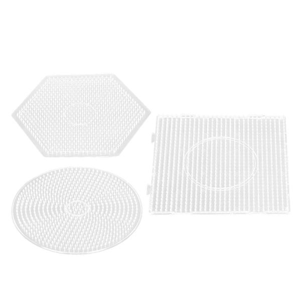 3 stk. perleplader i plast, stiftplader til børn, firkantede, runde, sekskantede, 5 mm, store