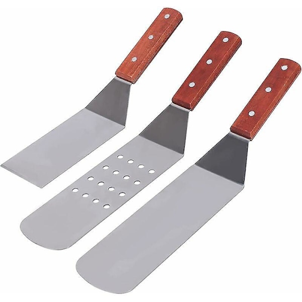 3 stk. Plancha-spatel i rustfritt stål, Plancha-sett, grillredskaper, spatler, plancha-spateltilbehør i rustfritt stål for flat matlaging på grillen
