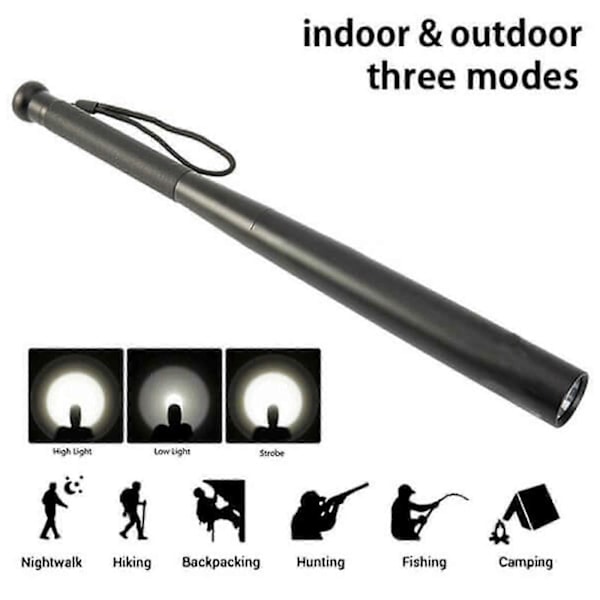 Självförsvars baseballträ stark lätt ficklampa T6 uppladdningsbar LED utomhus multifunktion säkerhetsklubba