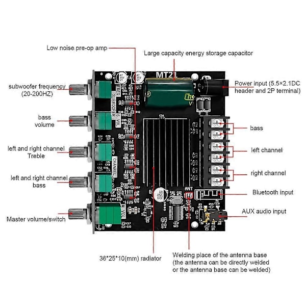 -MT21 Digital Effektforstærker Board 50Wx2+100W 2.1 Kanal AUX