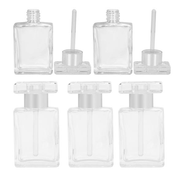 5 st transparenta tomma eteriska oljeflaskor i glas, bärbara påfyllningsbara parfymflaskor, silver