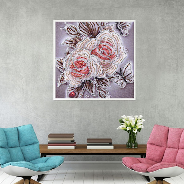 DIY 5D Rhinestone Painting Drill Rose Pattern Cross Stitch Kit Set Heminredning (Grå)