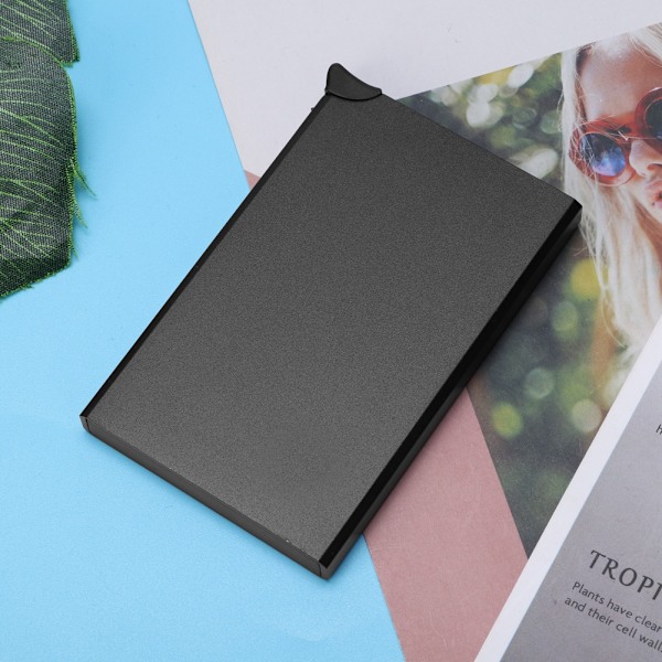 Aluminiumlegering RFID Anti-tyveri kortholder Automatisk Pop-Up Bankkortboks Visitkort Etui Sort