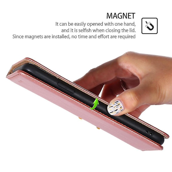 kompatibel Honor 90 Slim-Fit Læder Telefon Cover Stativ Wallet Telefon Shell Magnetisk Auto-absorberet Case-M RoseGold